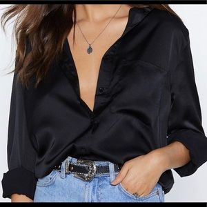 Nasty Gal Black Satin Shirt